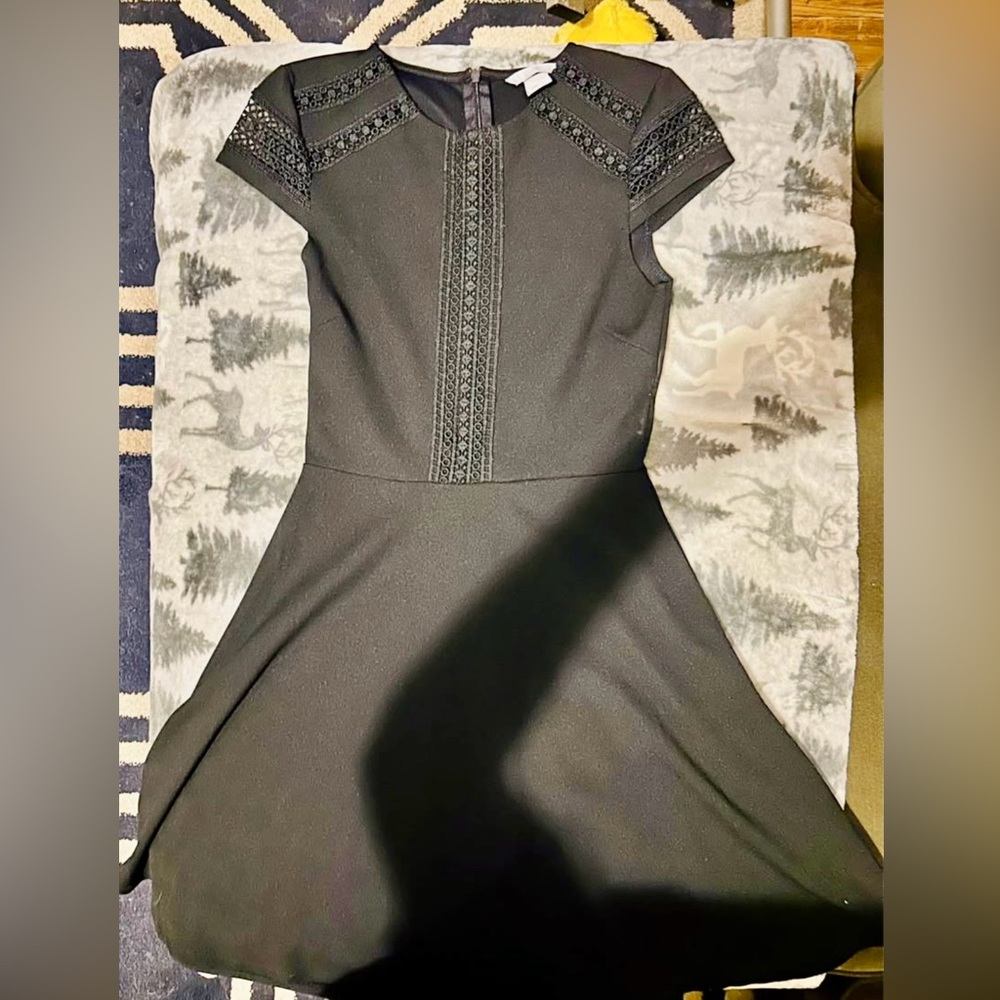 H&M, black, cutout filigree cap sleeve, A-line dress. Size- XS